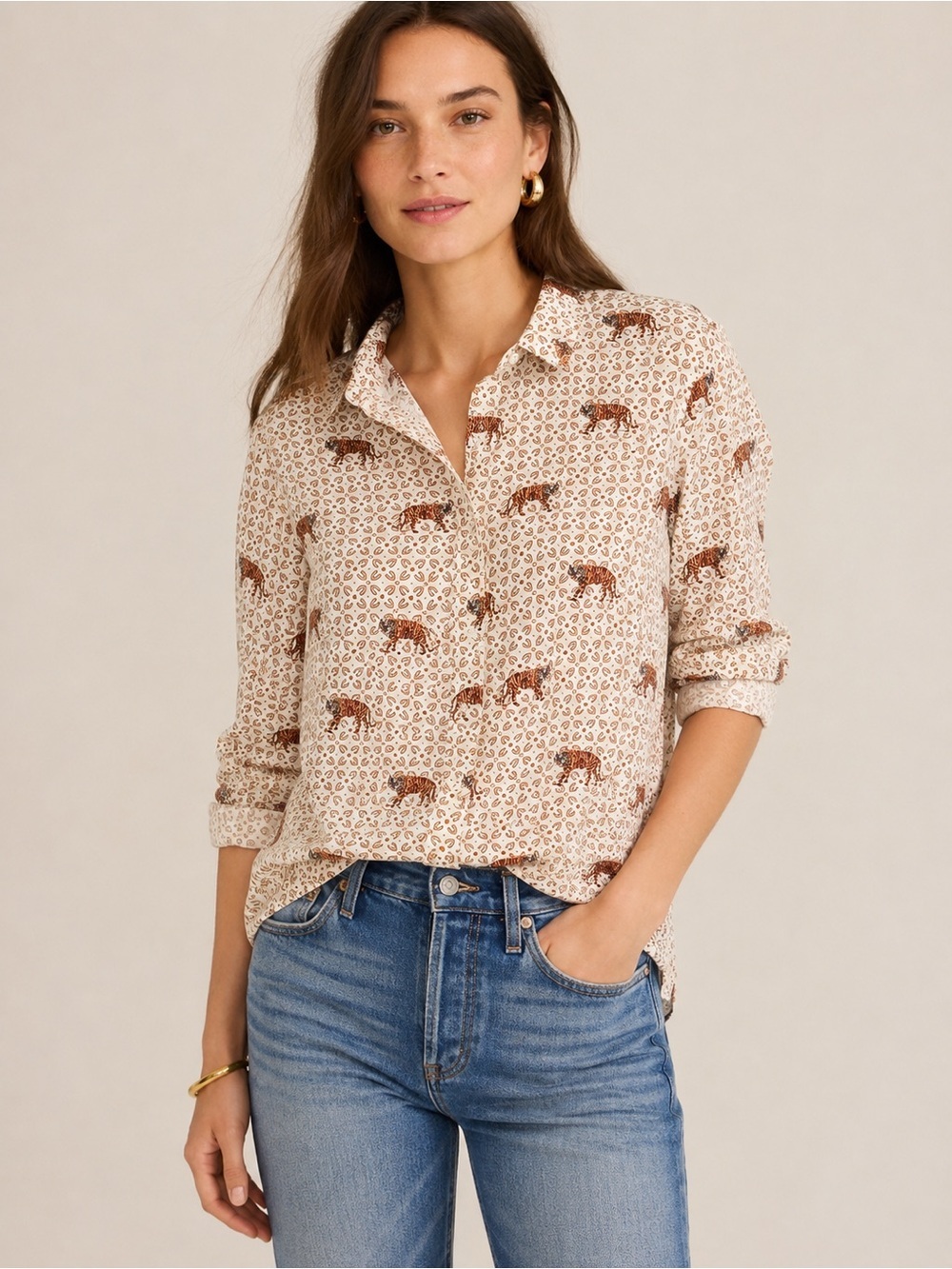 J.Crew Collection silk-twill button-up shirt in roaming tiger print